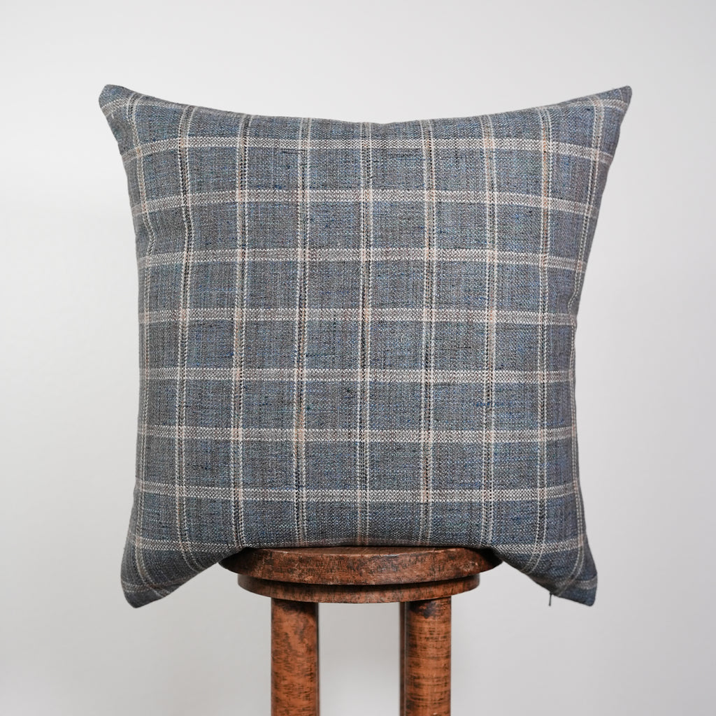 Cool Toned Multi Colored Plaid Linen Pillow 24x24