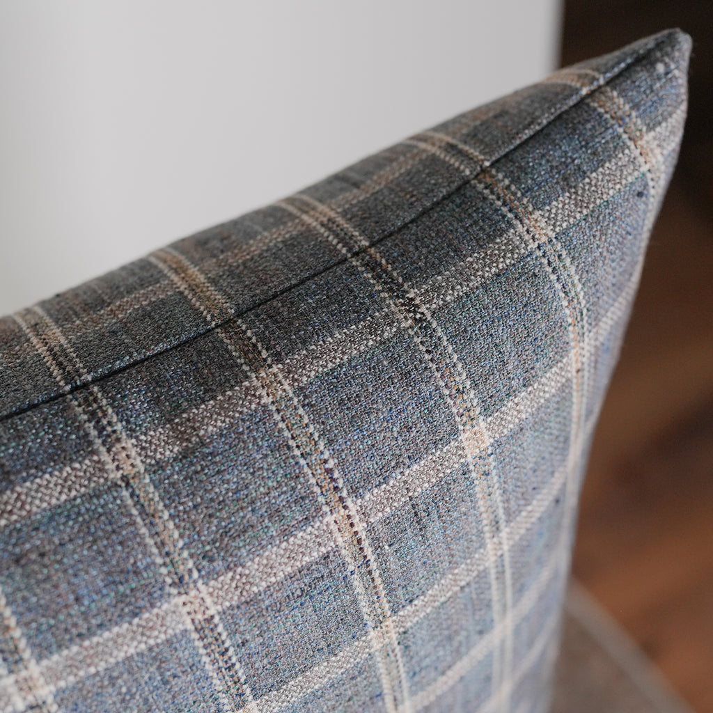 Cool Toned Multi Colored Plaid Linen Pillow 24x24