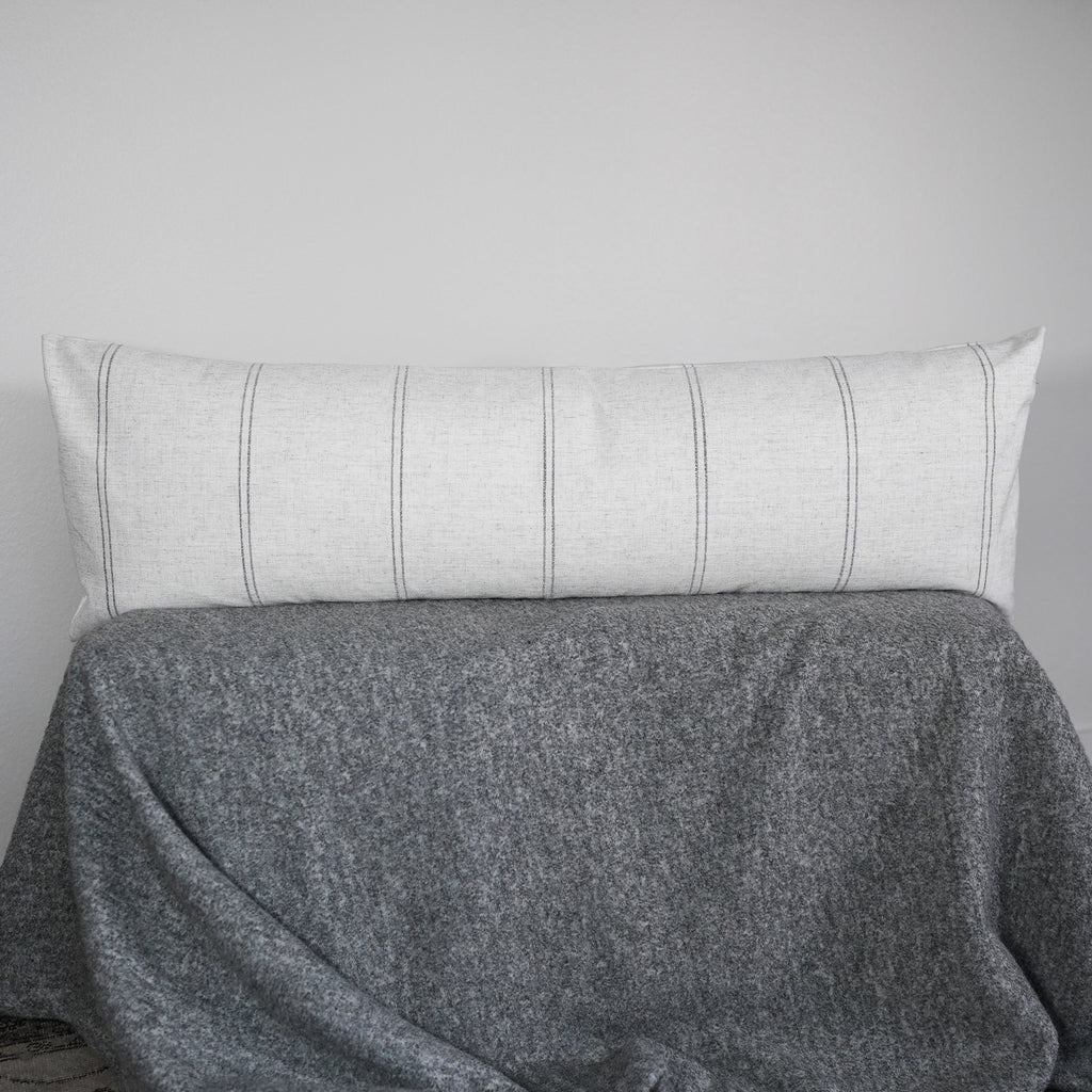Charcoal and Natural Striped Linen Lumbar Pillow 16x48