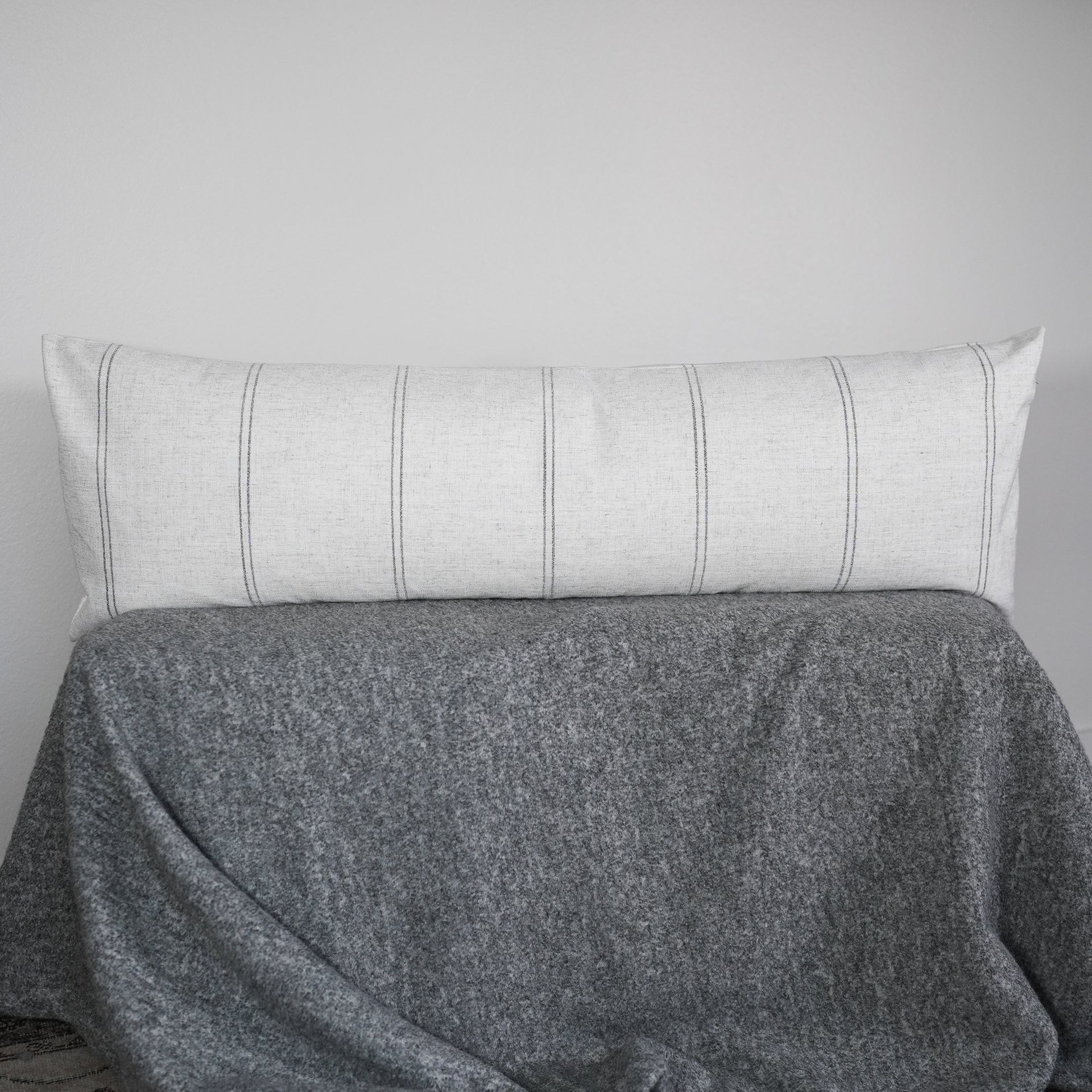 Charcoal and Natural Striped Linen Lumbar Pillow 16x48