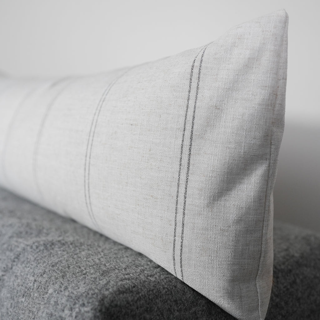 Charcoal and Natural Striped Linen Lumbar Pillow 16x48