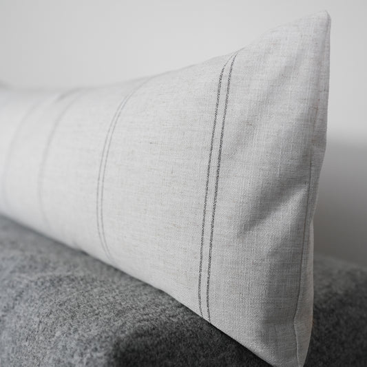 Charcoal and Natural Striped Linen Lumbar Pillow 16x48