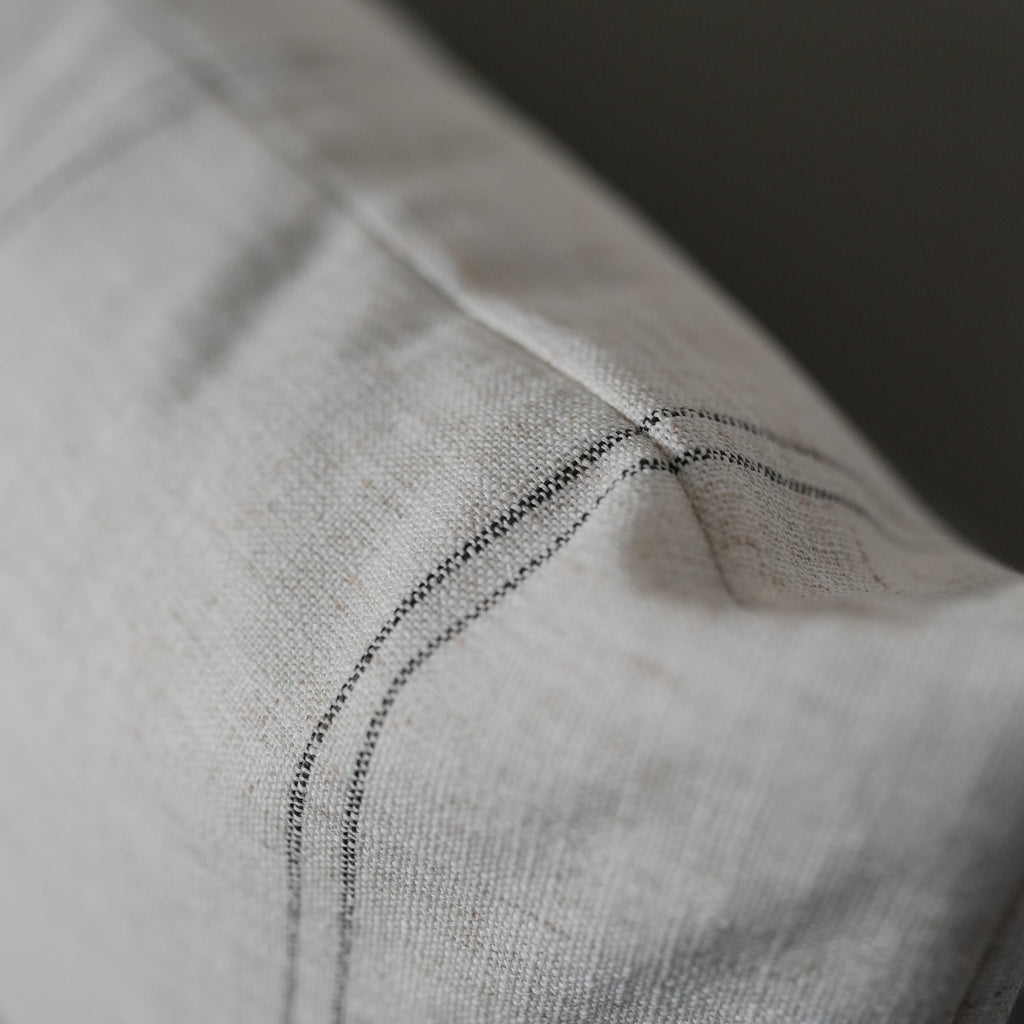 Charcoal and Natural Striped Linen Lumbar Pillow 16x48