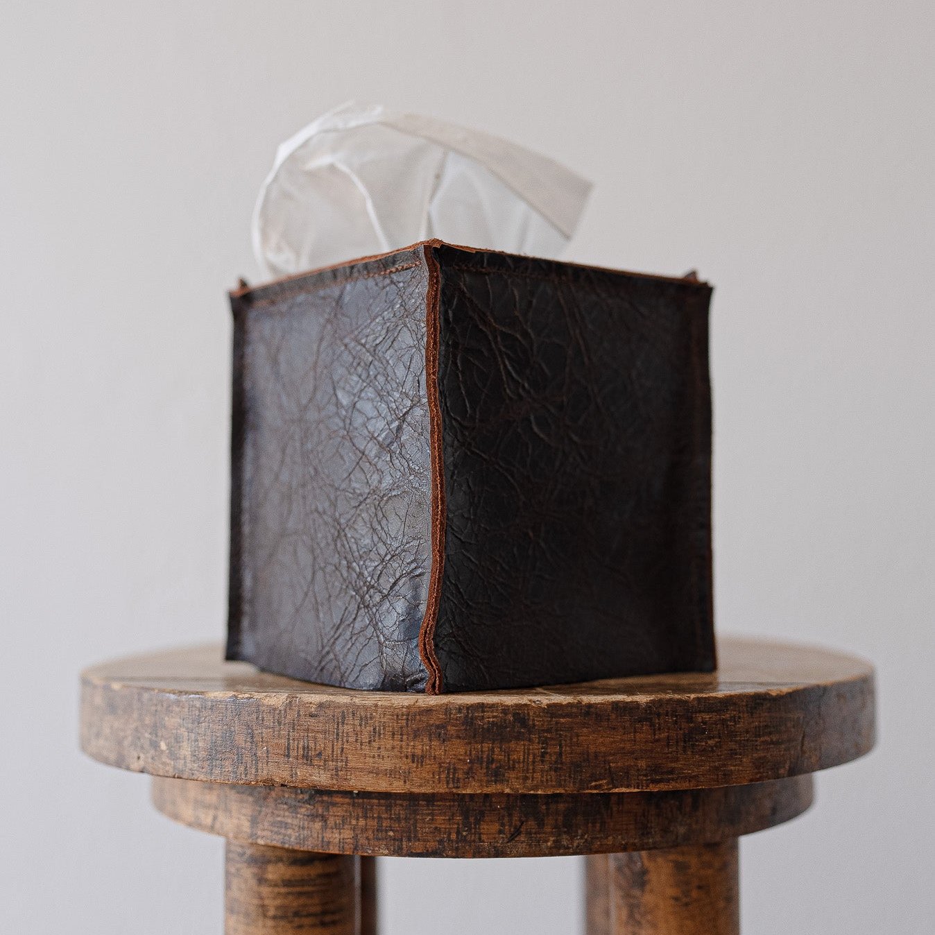 Dark Brown and Rust "Crackled" Leather Single Tissue Box Cover