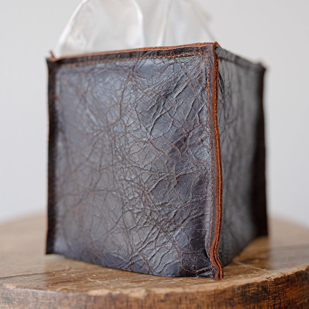 Dark Brown and Rust "Crackled" Leather Single Tissue Box Cover