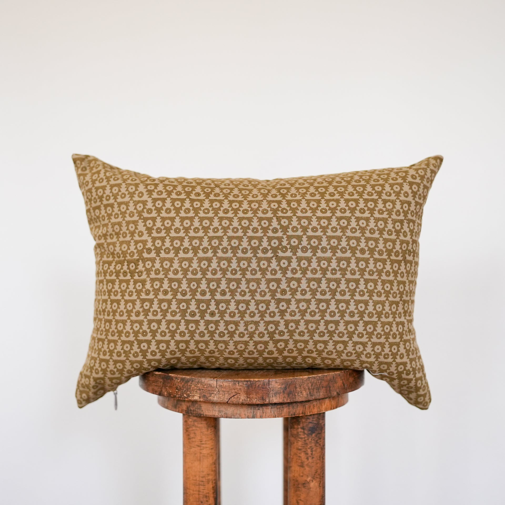 Olive Green Triangle and Circle Motifs Lumbar Pillow 14x20