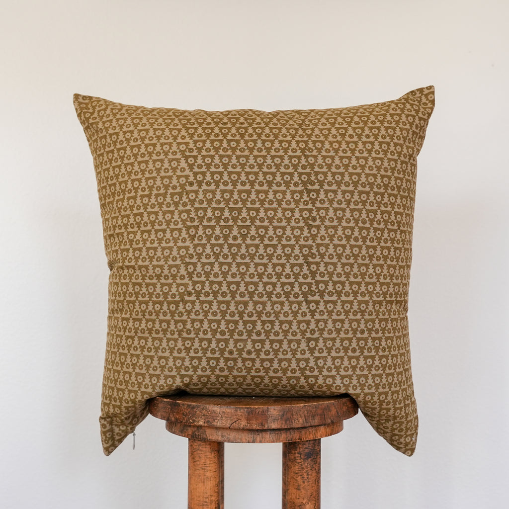 Olive Green Triangle and Circle Motifs Pillow 22x22