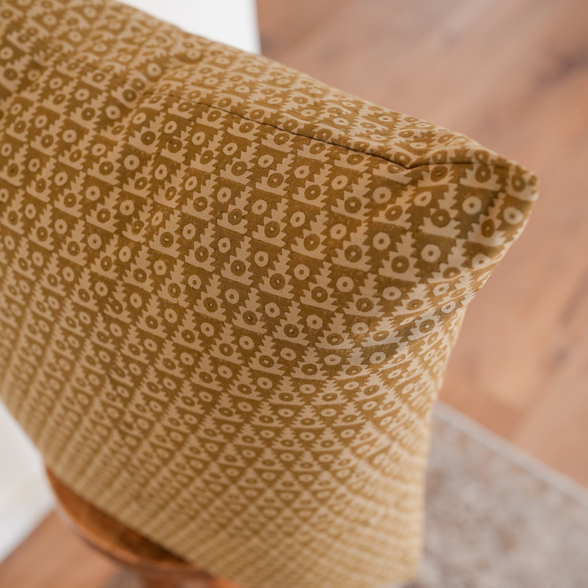 Olive Green Triangle and Circle Motifs Pillow 22x22