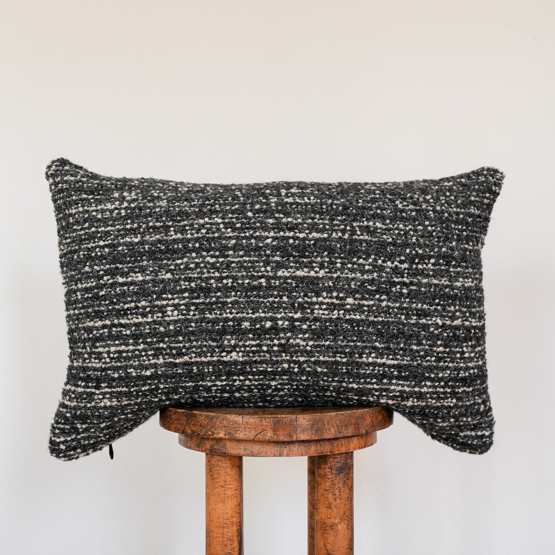 Charcoal & Cream Nubby Wool Pillow 16x24