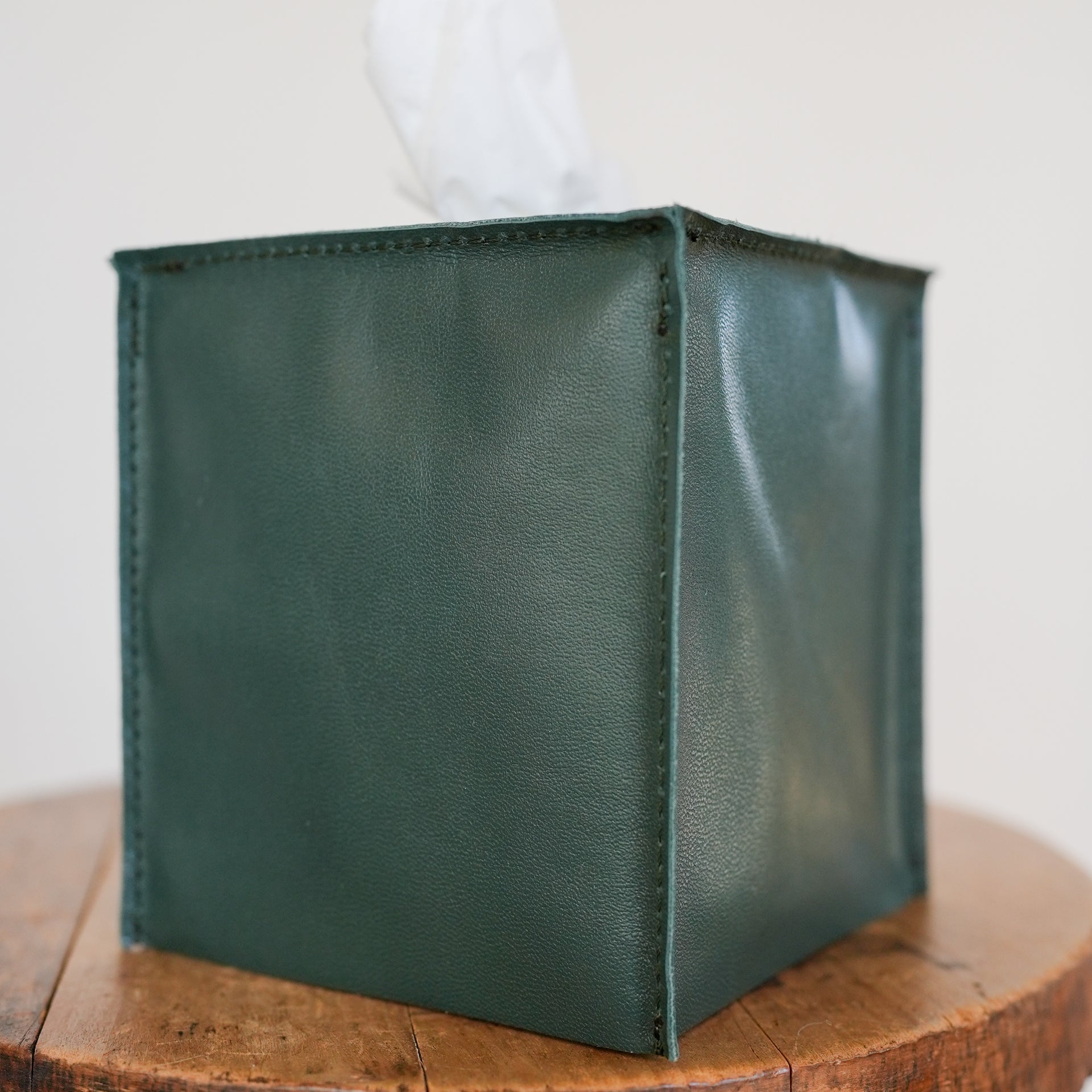 Emerald Green Kidskin Leather Single Tissue Box Cover