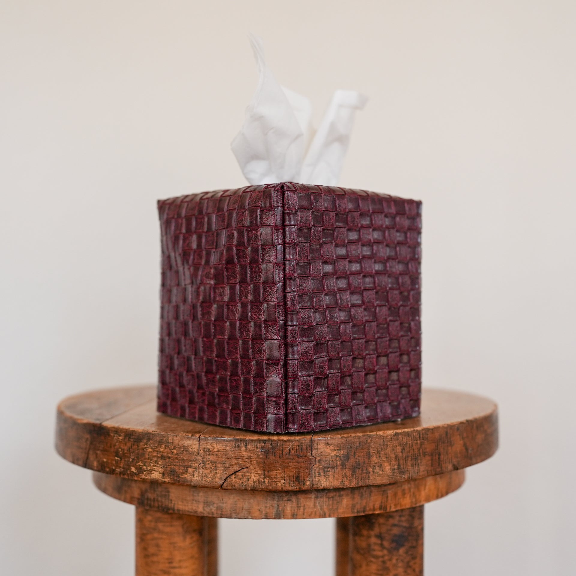 Burgundy Basketweave Faux Leather Single Tissue Box Cover