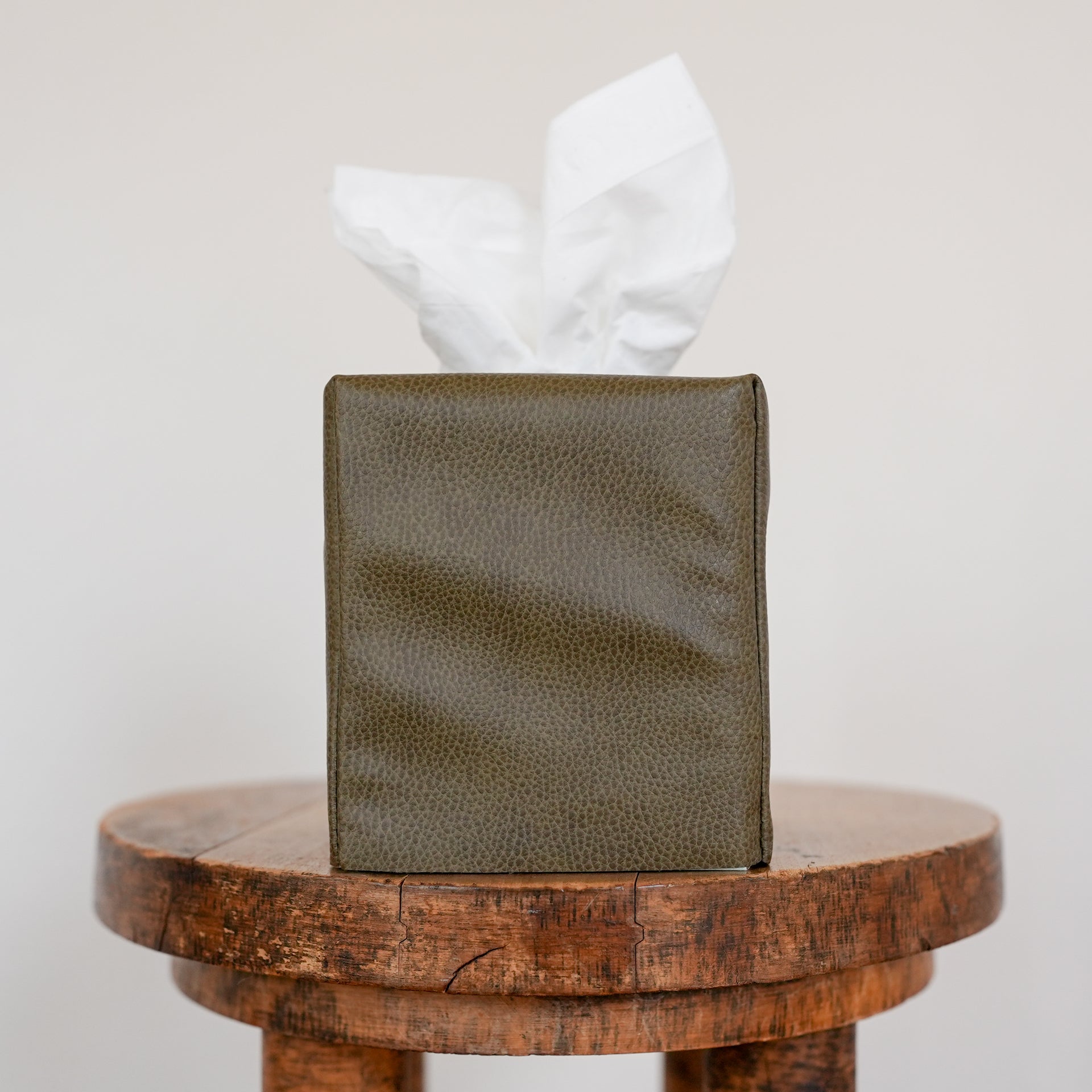 Olive Green Faux Leather Single Tissue Box Cover