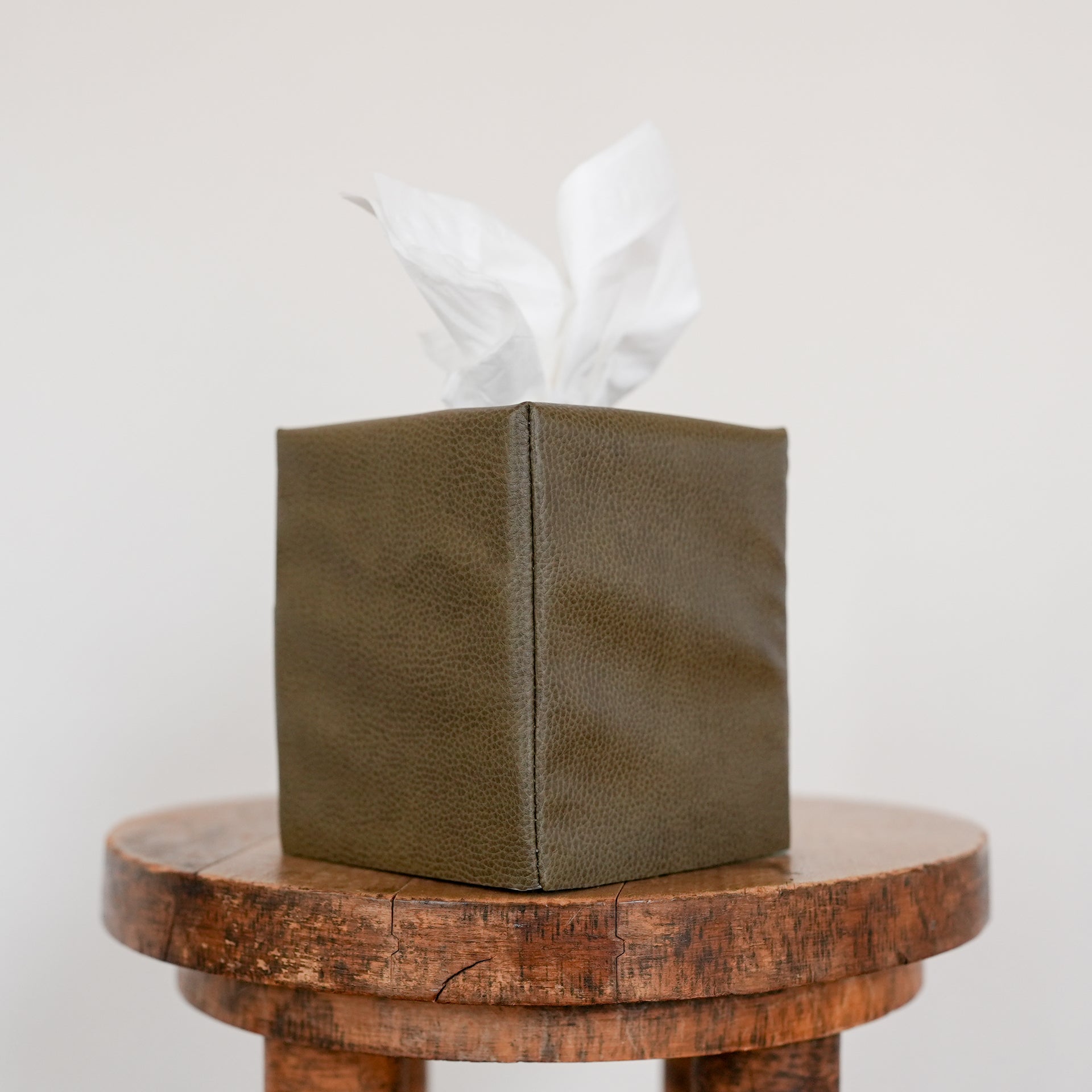 Olive Green Faux Leather Single Tissue Box Cover