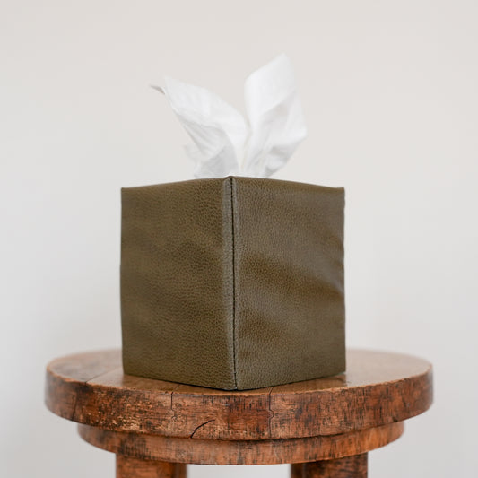 Olive Green Faux Leather Single Tissue Box Cover