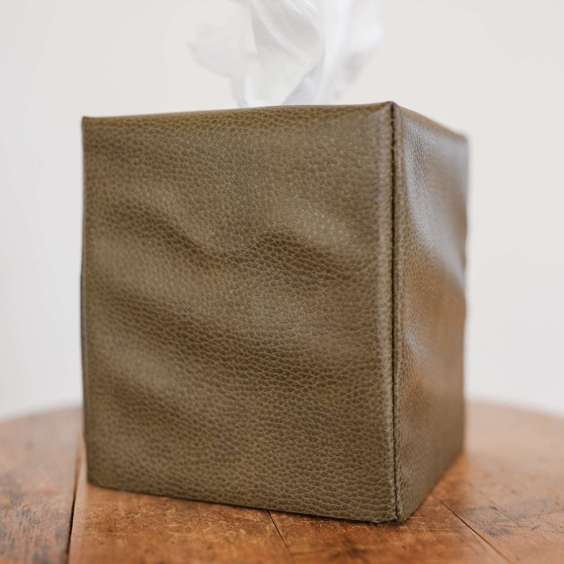 Olive Green Faux Leather Single Tissue Box Cover