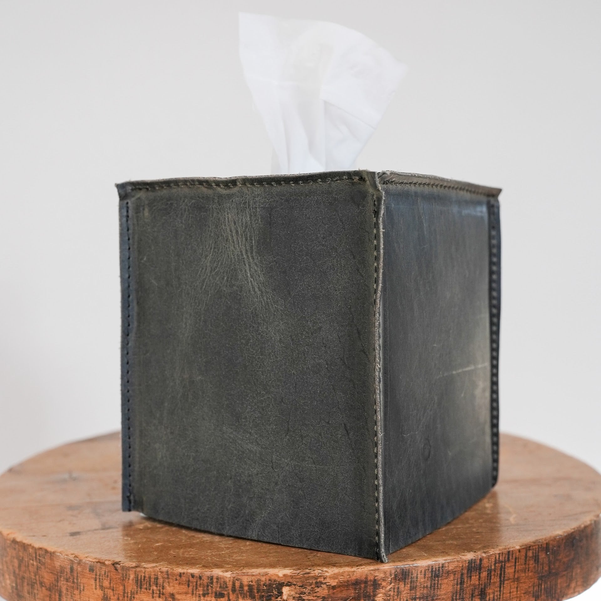 Steel Matte Leather Single Tissue Box Cover
