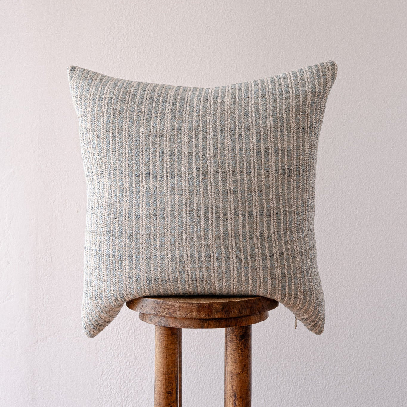 Soft Blue Linen with Woven Stripes Pillow 22x22