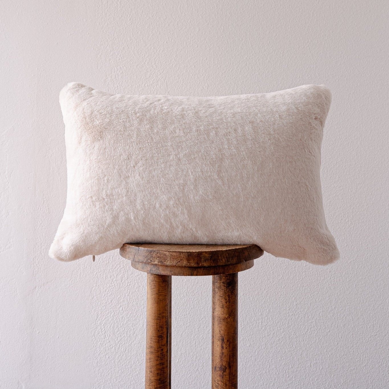 Cream Faux Fur Lumbar Pillow 16x24