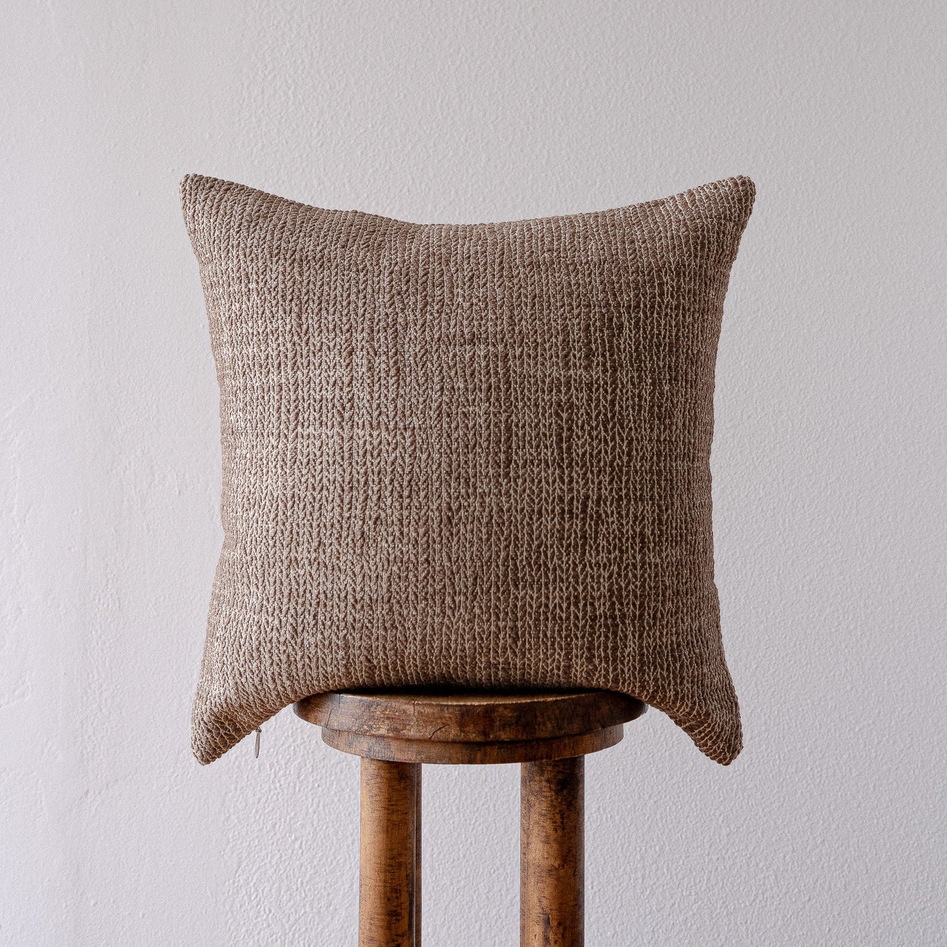 Nubby Brown Wool Woven Herringbone Pillow 20x20