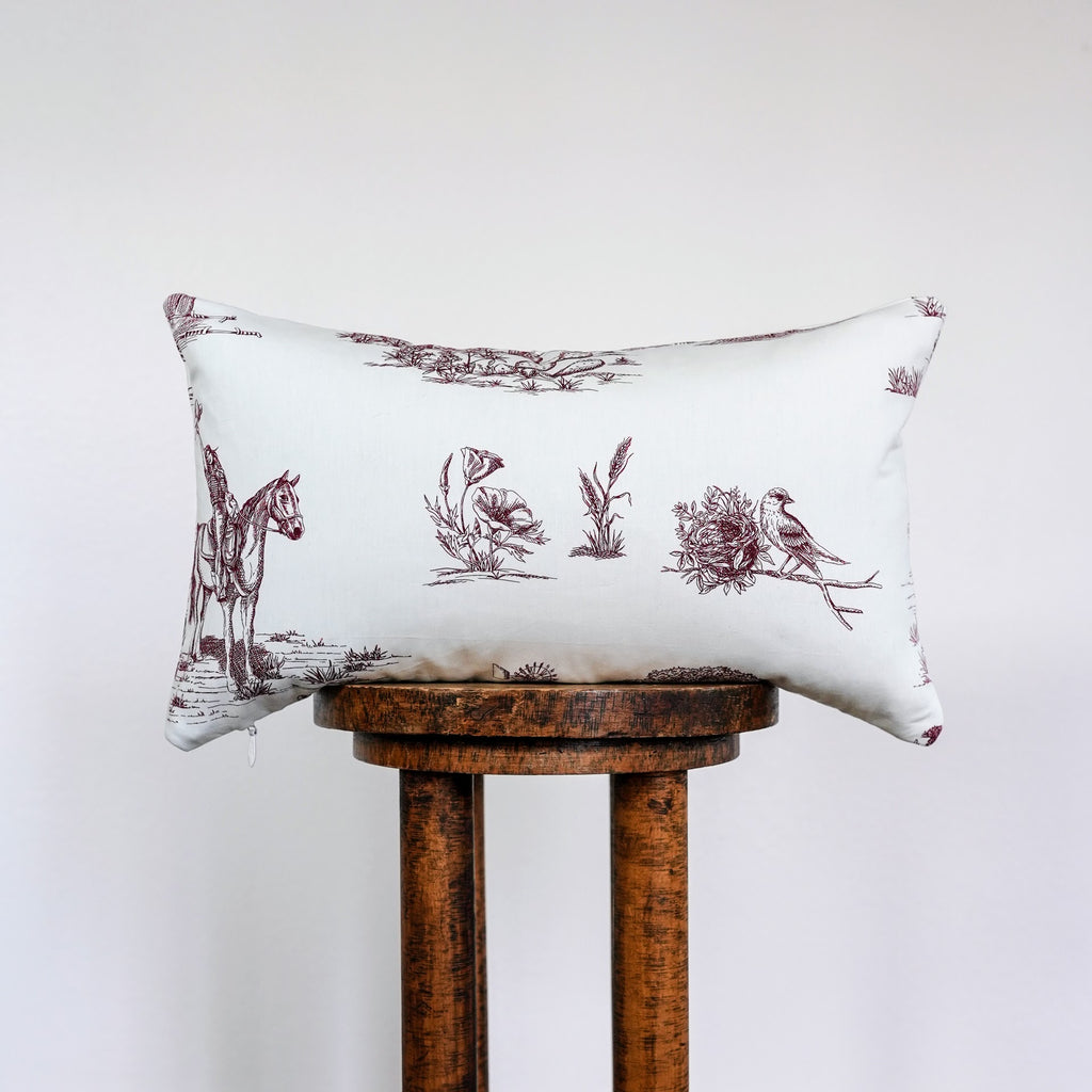 Ruby Red Western Toile Lumbar Pillow 12x20