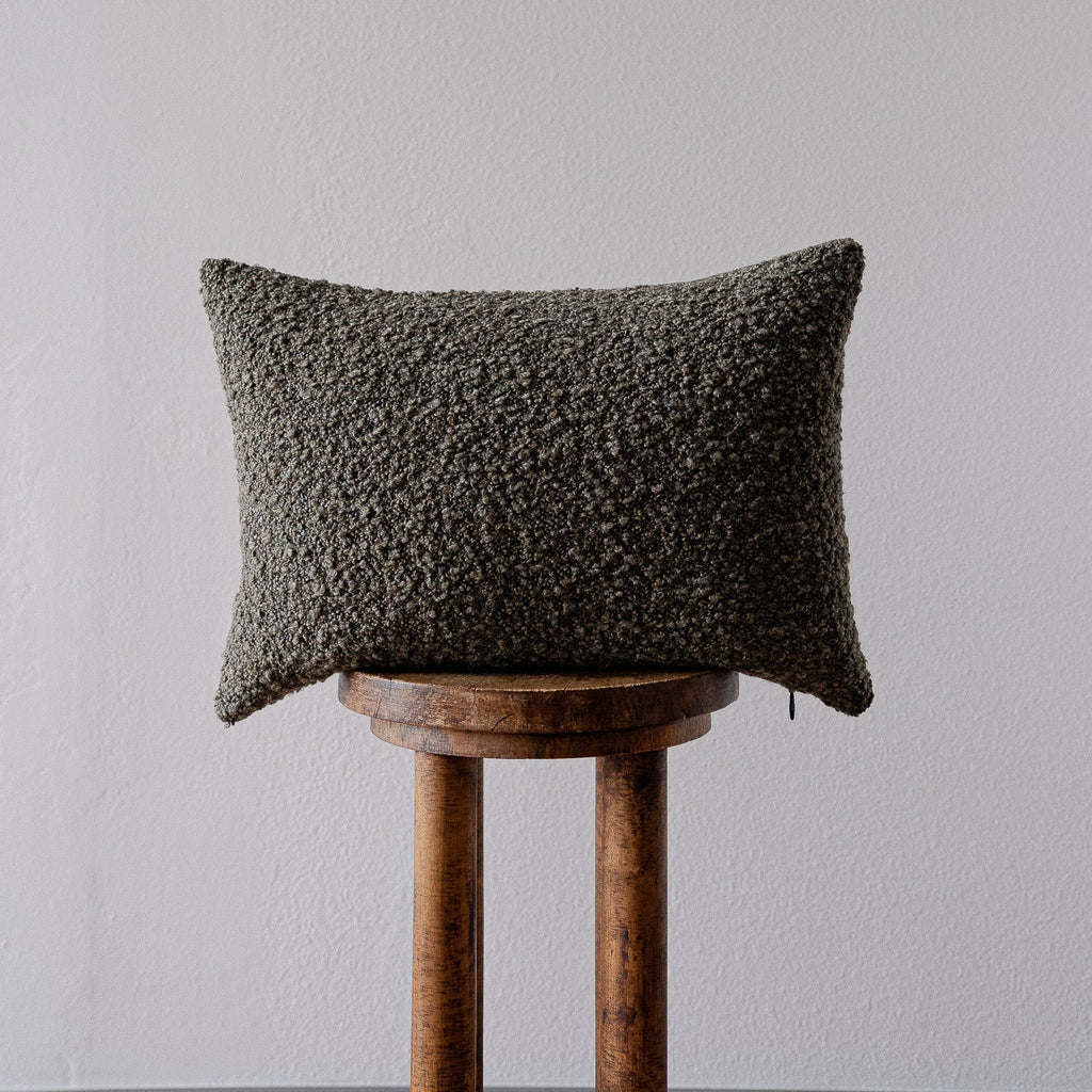 Forest Green Wool Boucle Lumbar Pillow 14x20