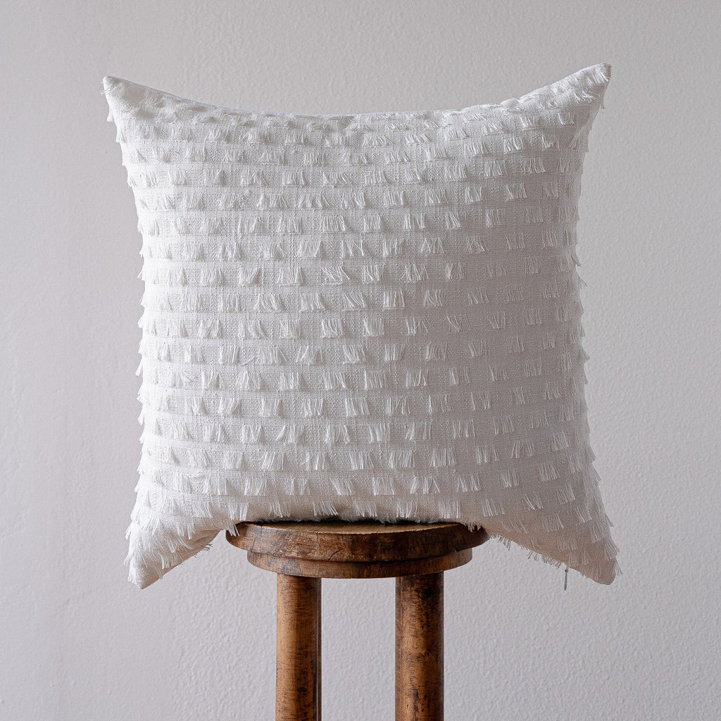 White with Square Fringe Decorative Pillow 24x24