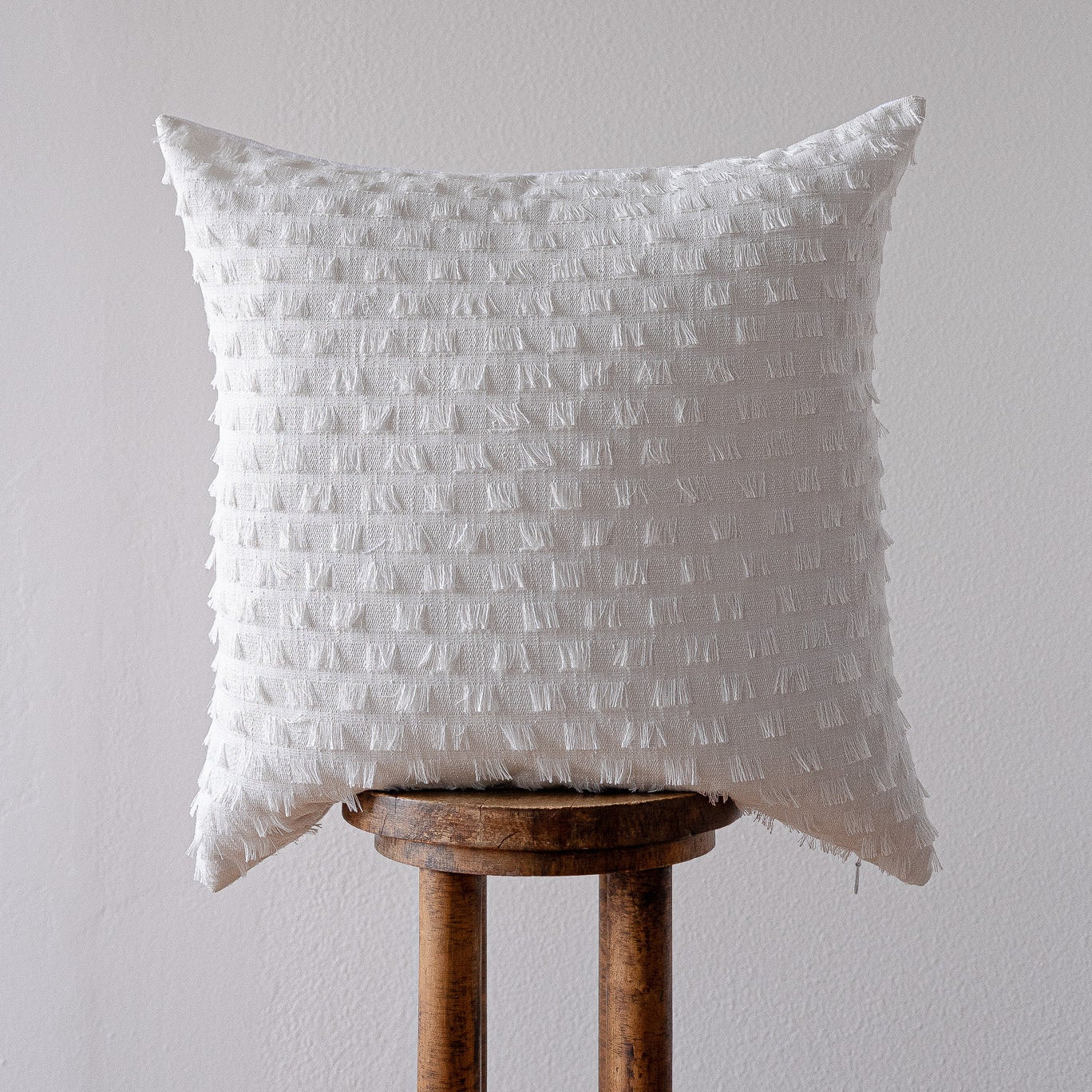 White with Square Fringe Decorative Pillow 24x24