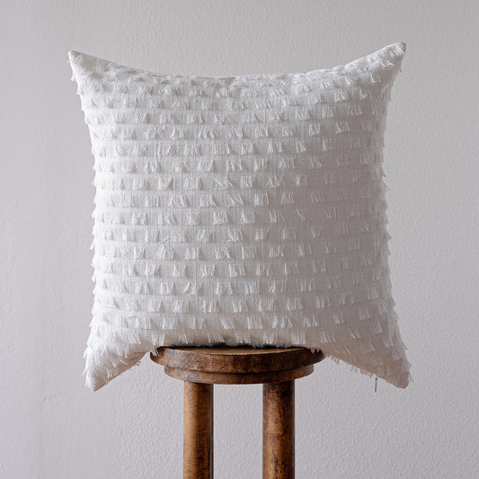 White with Square Fringe Decorative Pillow 24x24