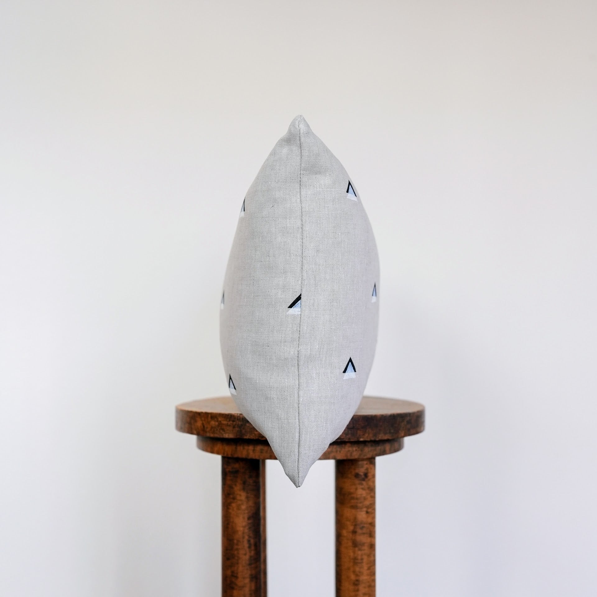 Black and White Triangles Printed on Natural Linen Lumbar Pillow 14x20