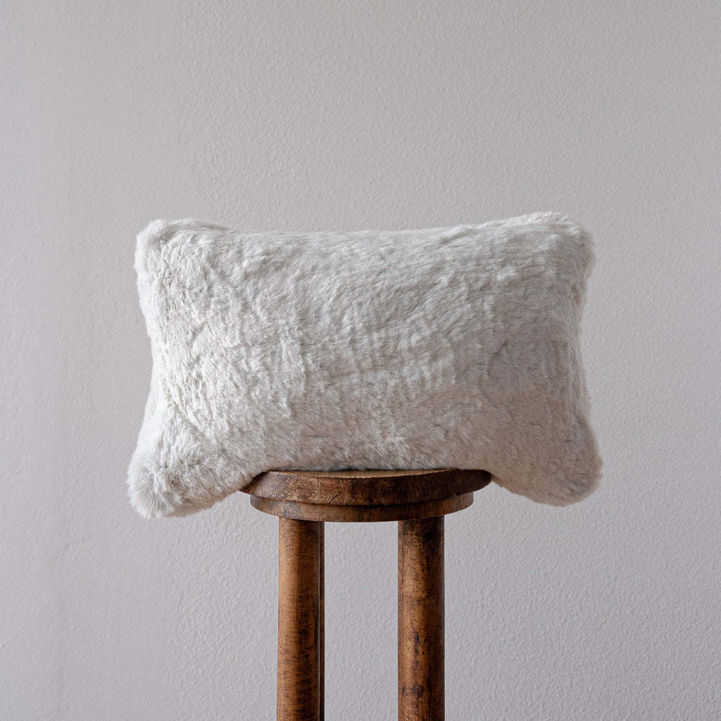 White Faux Fur with Greige Undertone Lumbar Pillow 14x22
