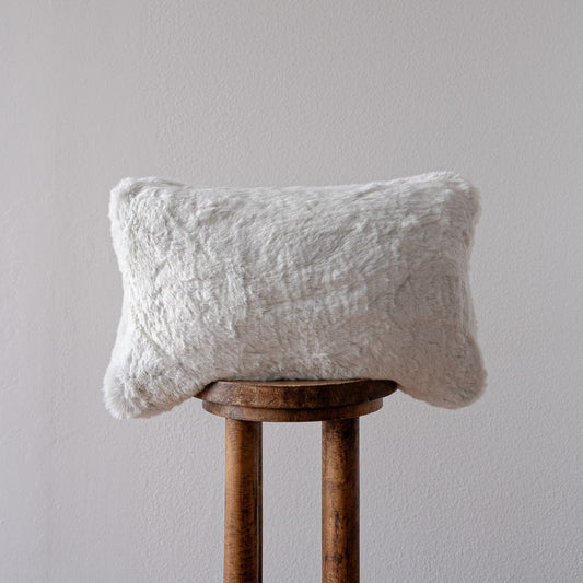 White Faux Fur with Greige Undertone Lumbar Pillow 14x22