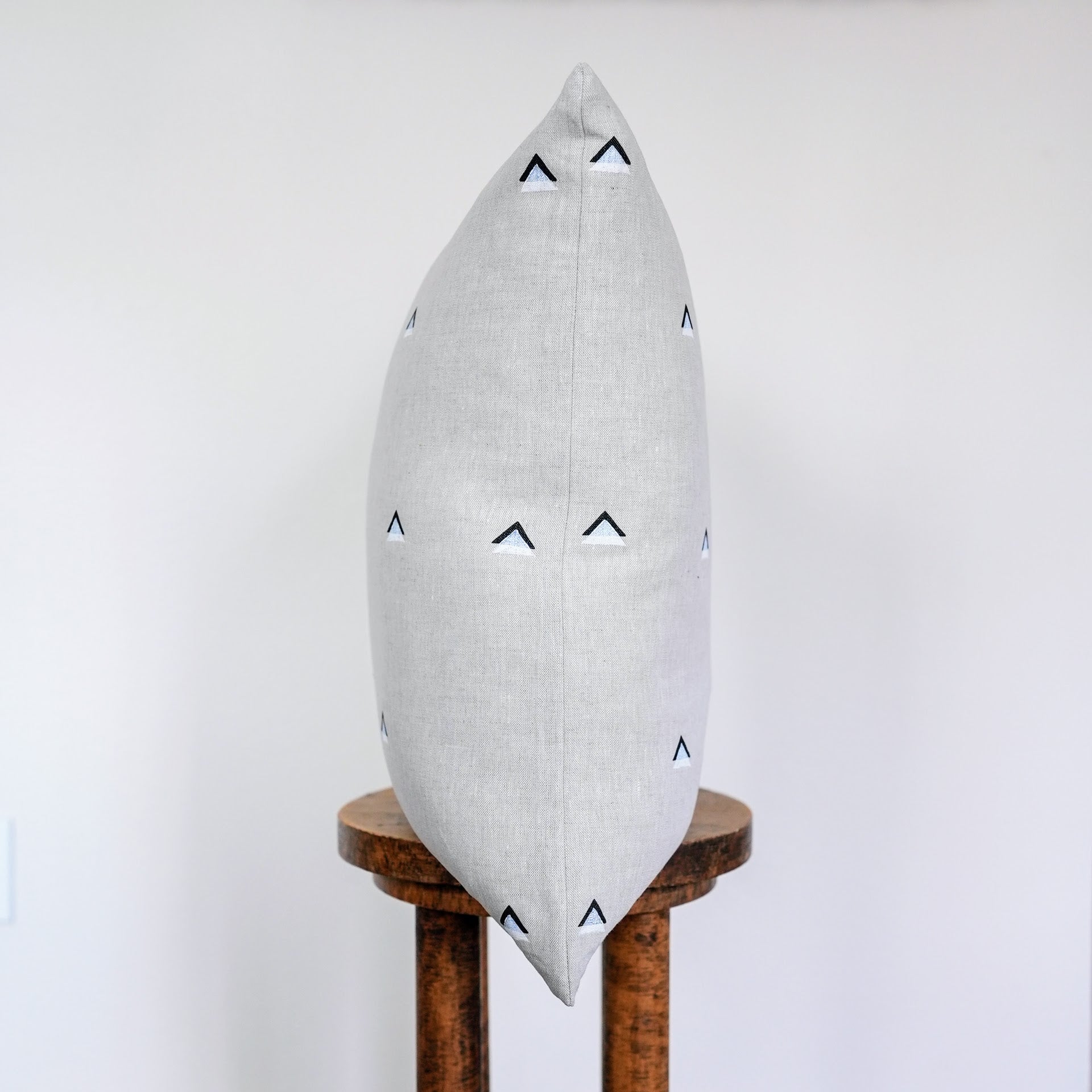 Black and White Triangles Printed on Natural Linen Pillow 22x22