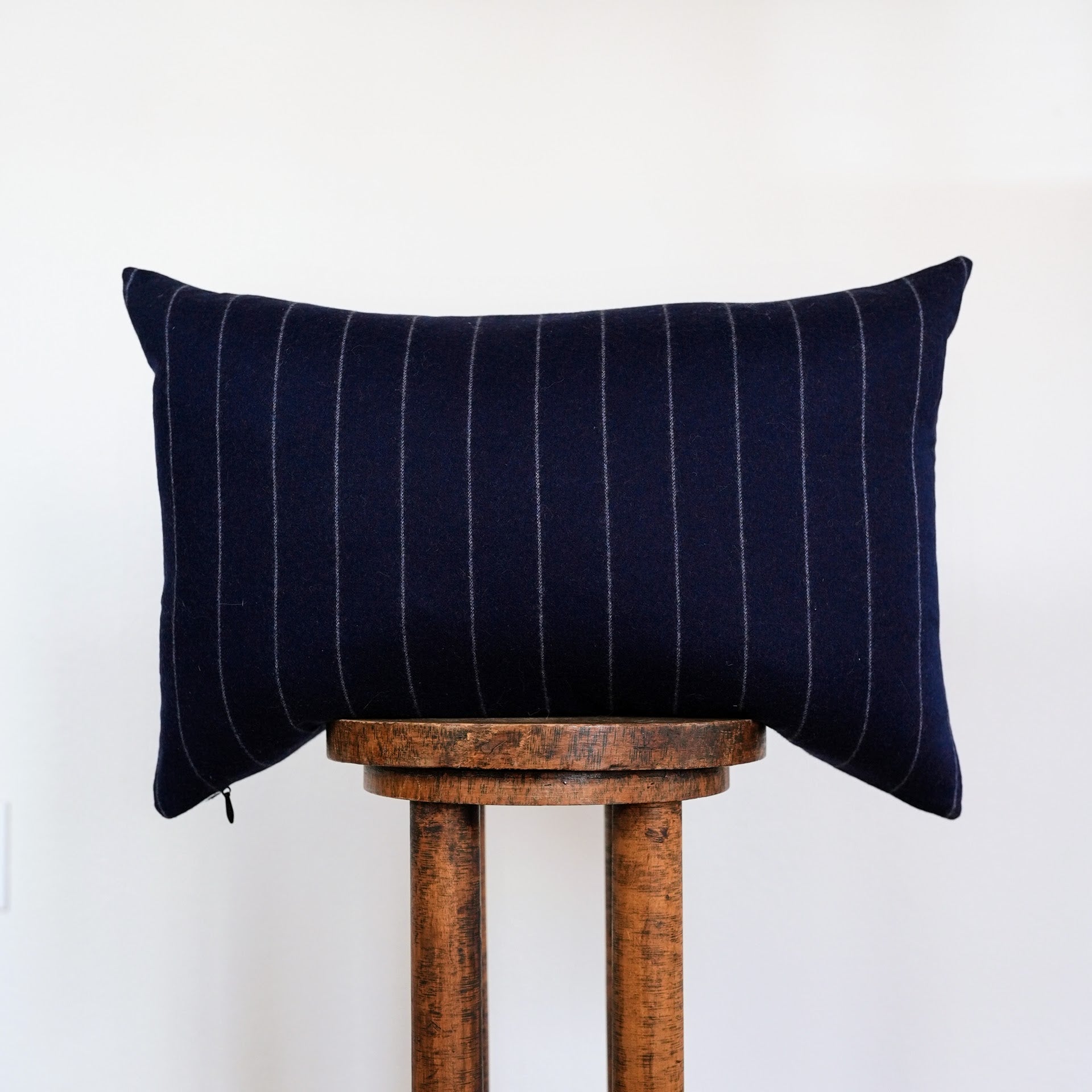 Navy with White Stripes Wool Lumbar Pillow 16x24