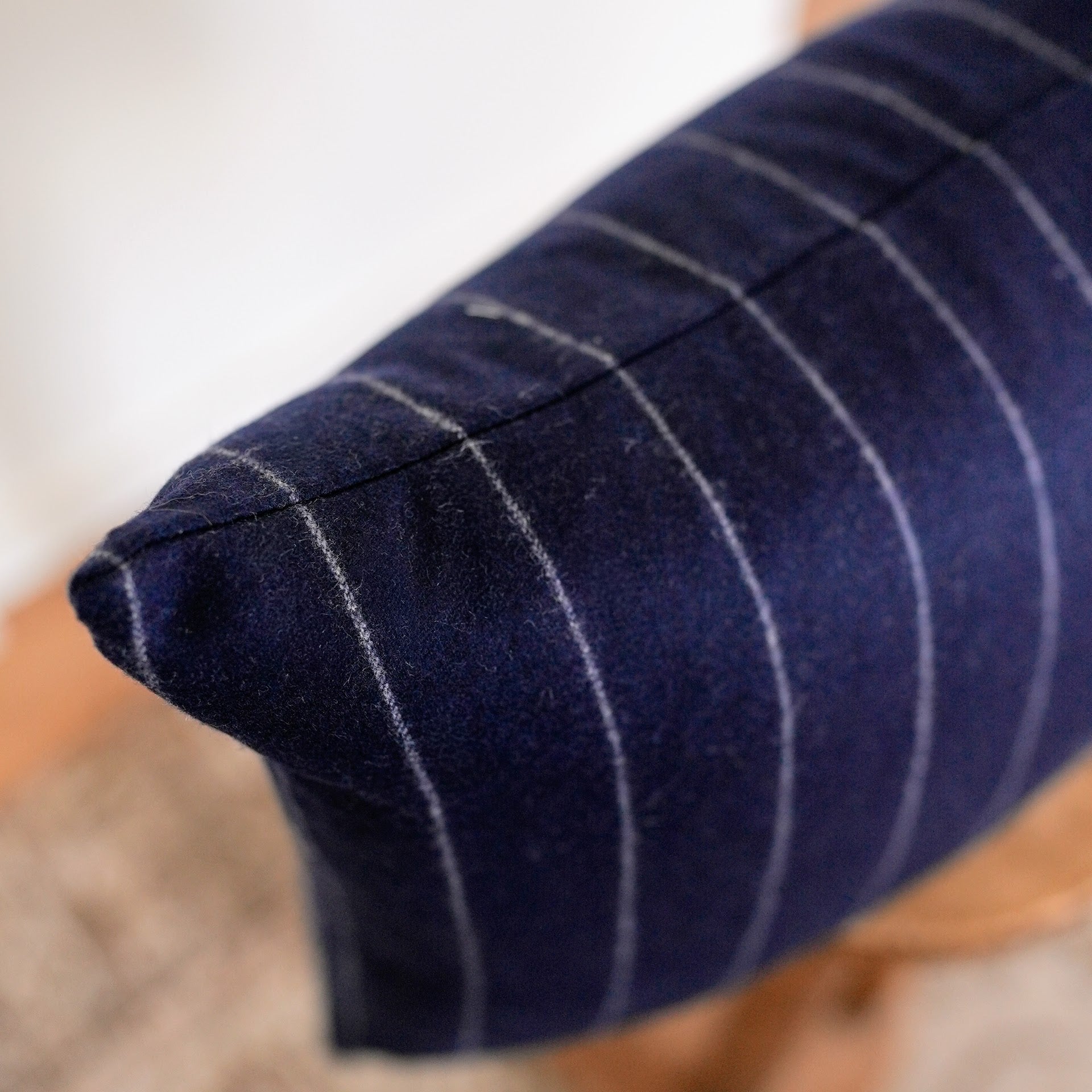 Navy with White Stripes Wool Lumbar Pillow 16x24