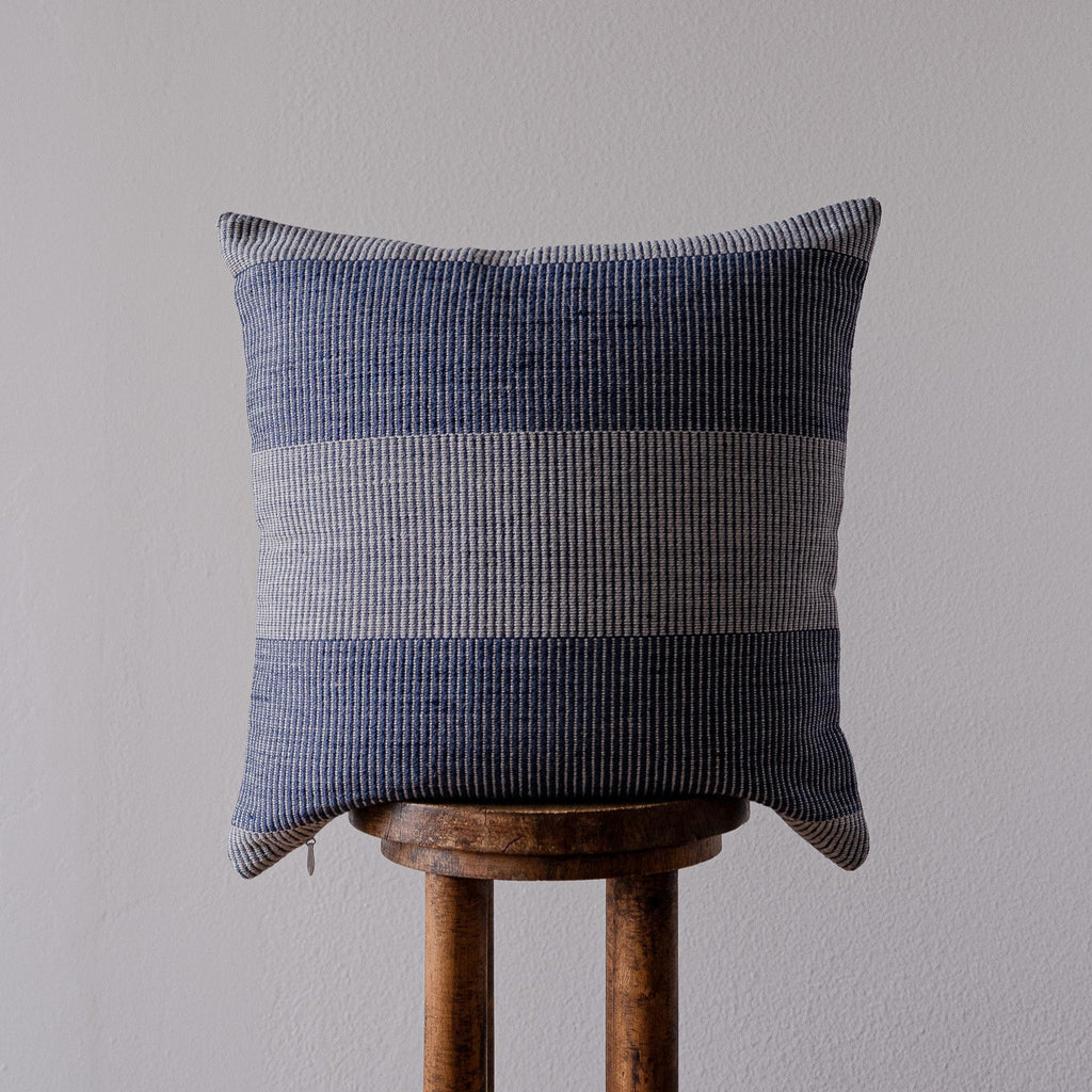 Navy & White Woven with Bold Stripes Pillow 20x20