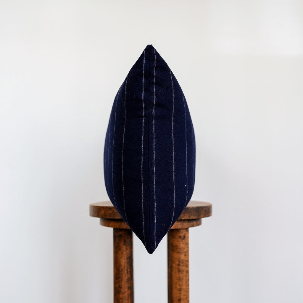 Navy with White Stripes Wool Lumbar Pillow 16x24