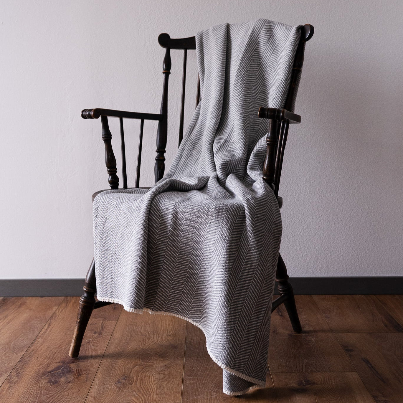 Light Grey Herringbone Recycled Cotton/Poly Throw