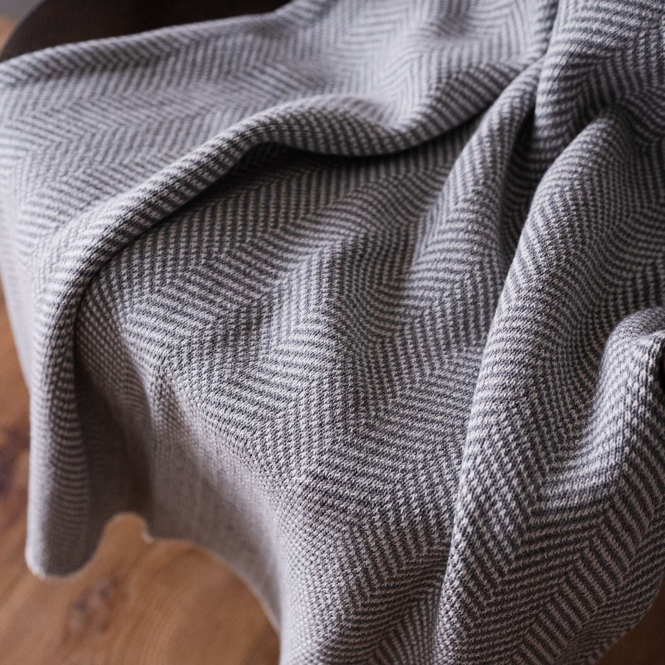 Light Grey Herringbone Recycled Cotton/Poly Throw