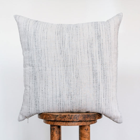 Navy Striations on Beige Linen Pillow 20x20