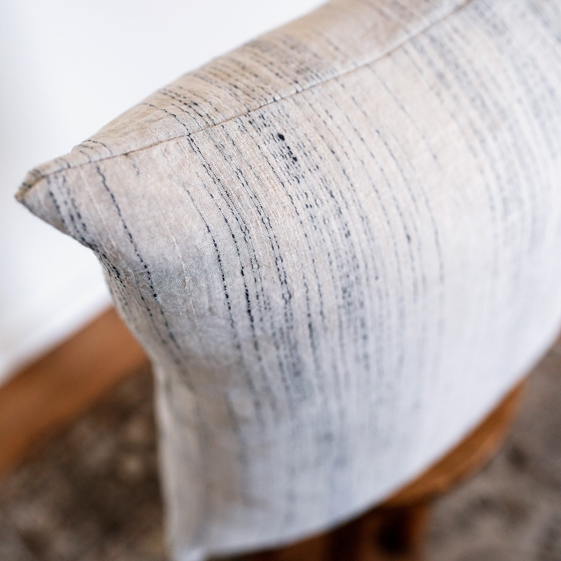 Navy Striations on Beige Linen Pillow 20x20