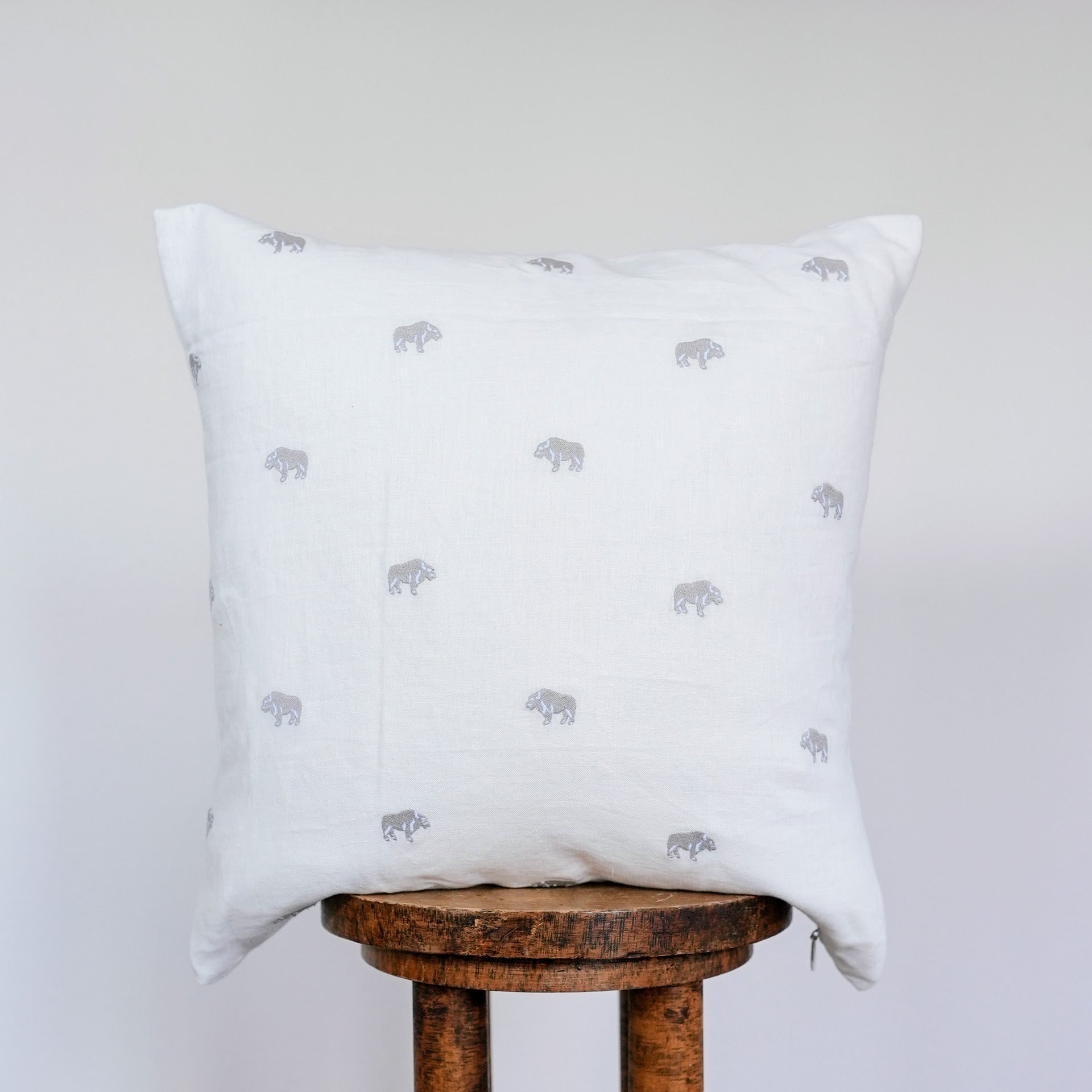 Mini Grey Buffalo on cream Linen Pillow 20x20