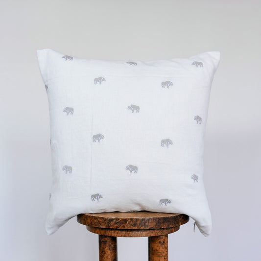 Mini Grey Buffalo on cream Linen Pillow 20x20