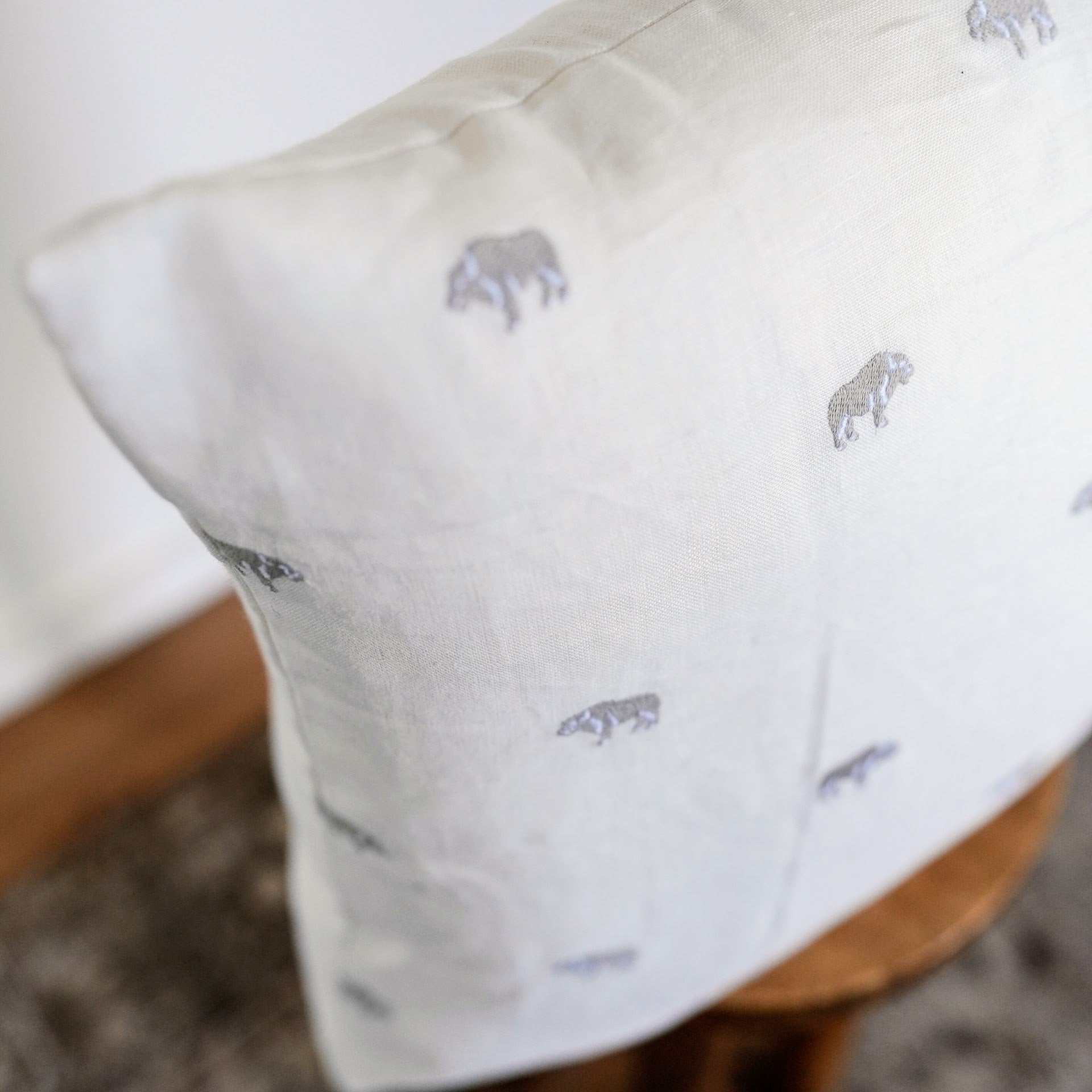 Mini Grey Buffalo on cream Linen Pillow 20x20