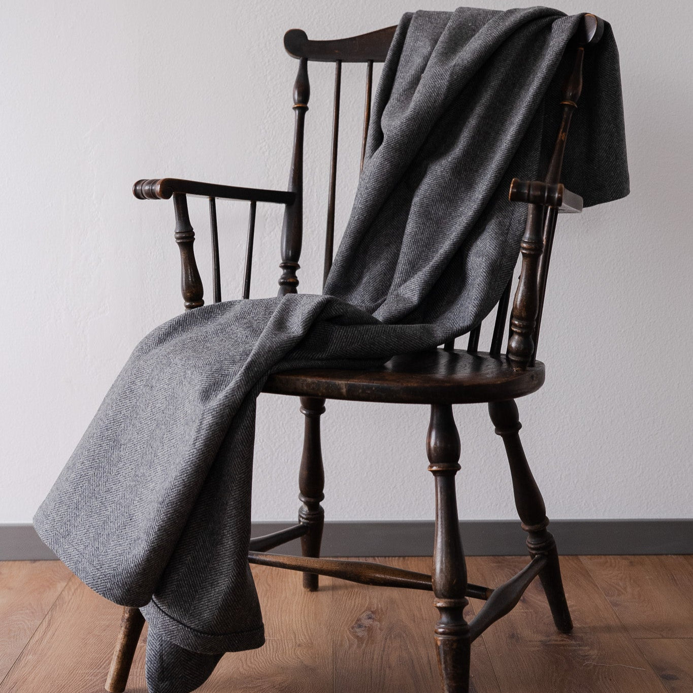 Charcoal Grey Herringbone Wool Throw