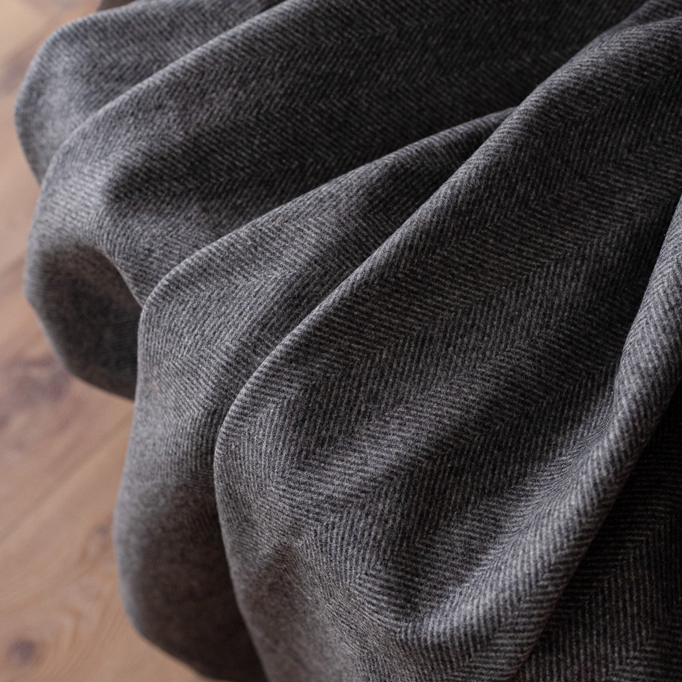 Charcoal Grey Herringbone Wool Throw