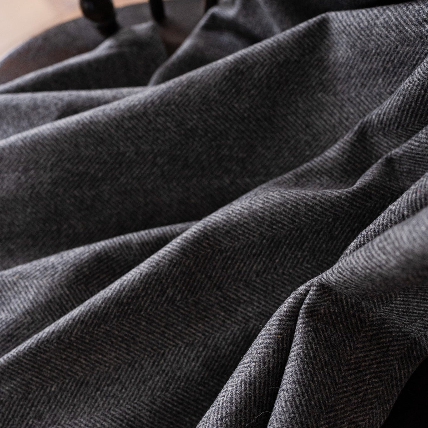 Charcoal Grey Herringbone Wool Throw