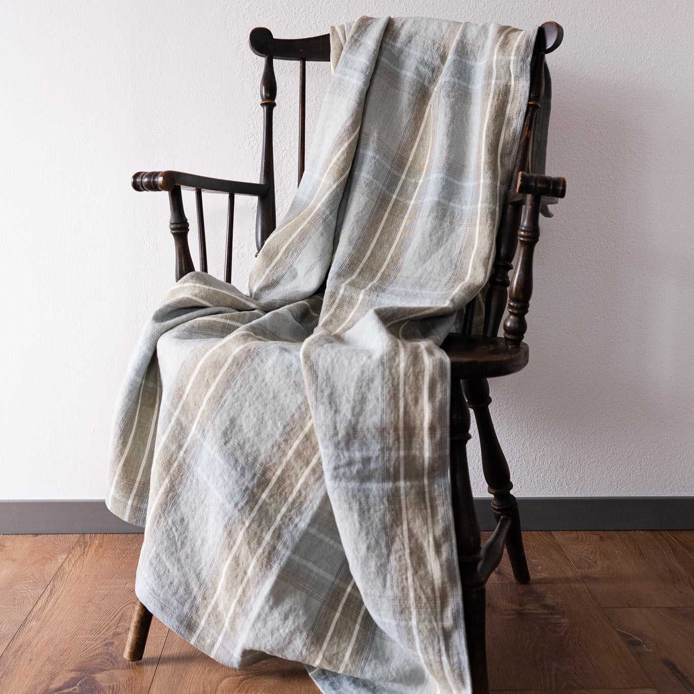 Seafoam and Green Plaid Linen Throw