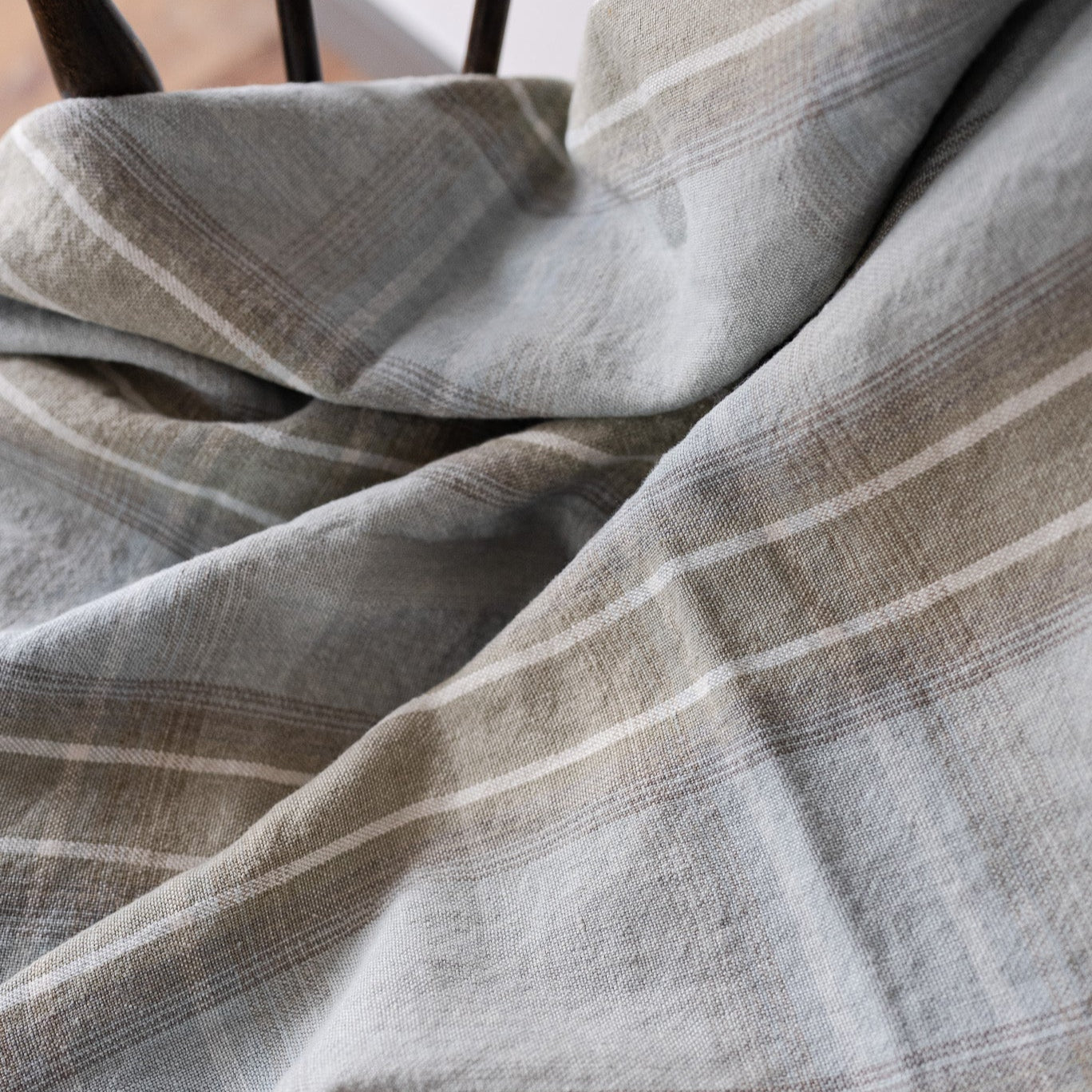Seafoam and Green Plaid Linen Throw