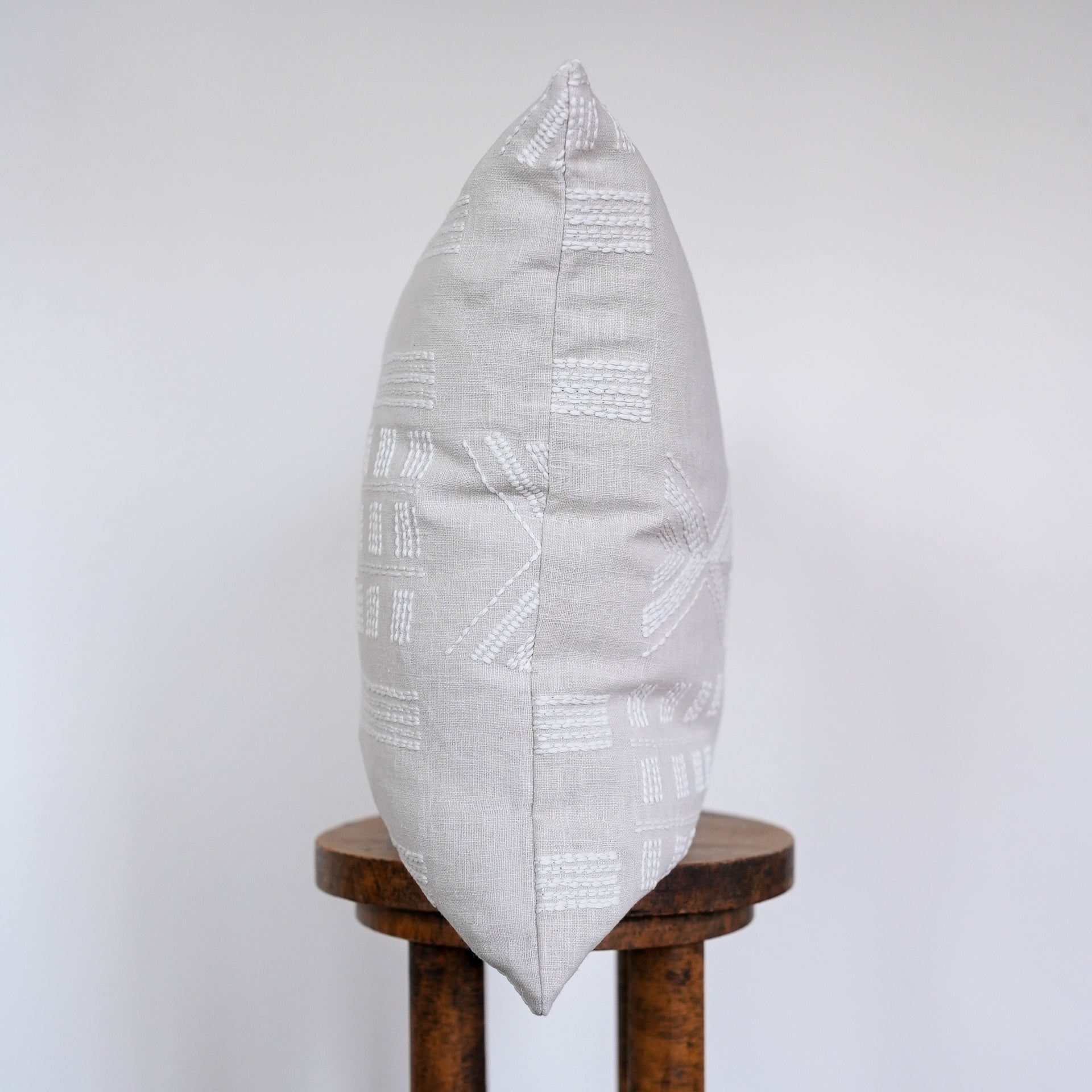 Cream Geometric Embroidery on Flax Linen Pillow 20x20