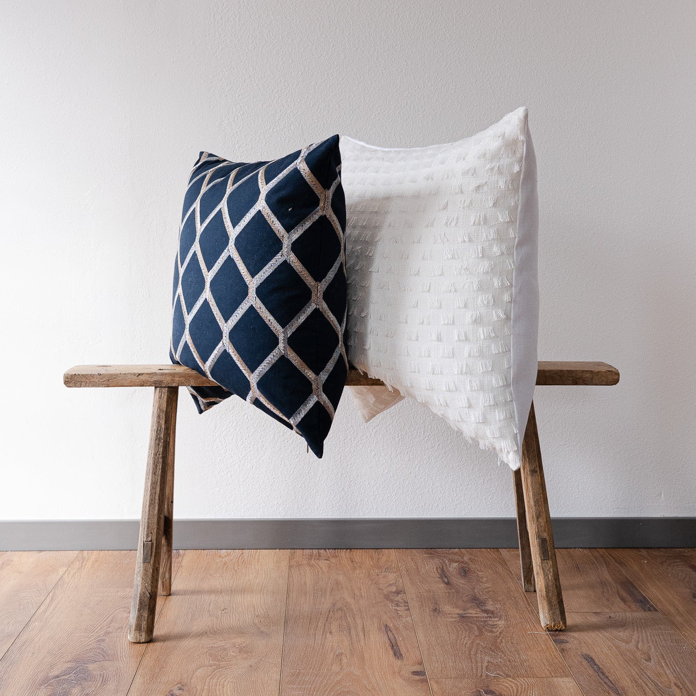 White with Square Fringe Decorative Pillow 24x24